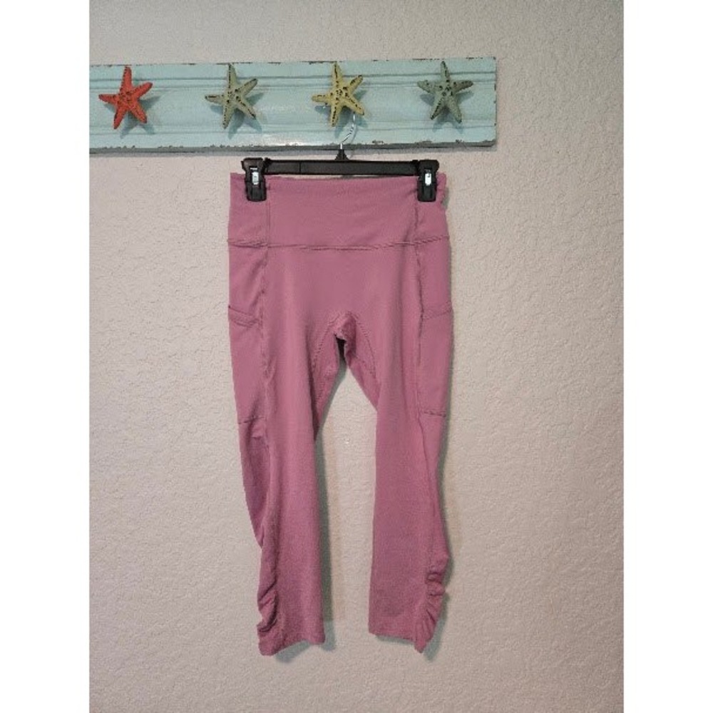 Free People Movement Womens Pink Ruched Crop Leggings Zipper Pocket Size SP